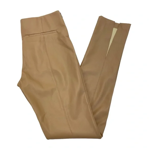 Zara Faux Leather Stretch Pants Large Camel - Picture 13 of 16